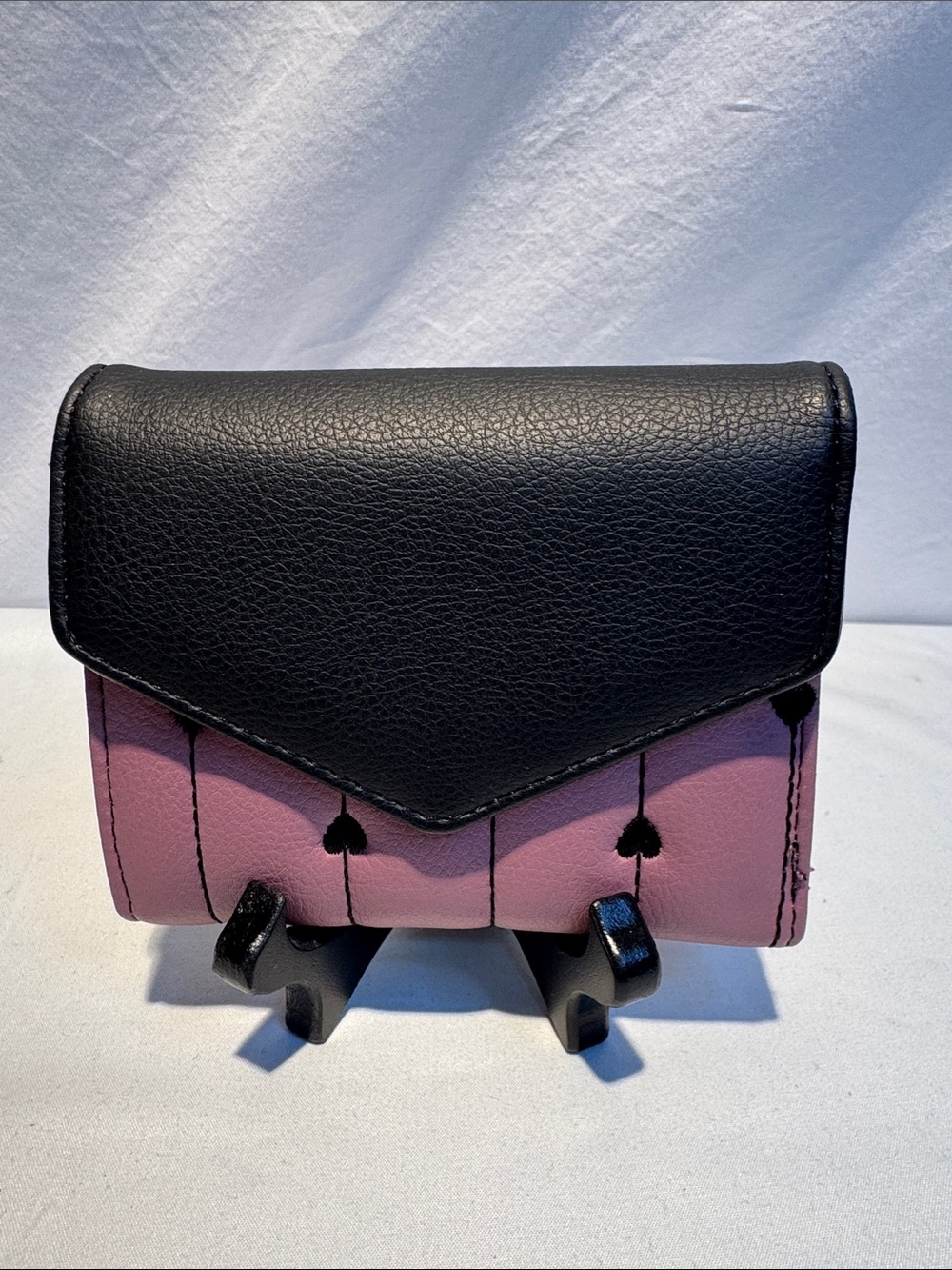 Betsey Johnson Black & Pink Heart-Striped Foldover Wallet